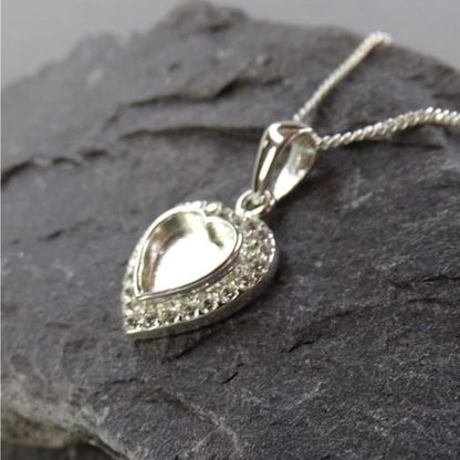 Silver Heart with Cubic Zirconia Stones for Ashes Jewellery