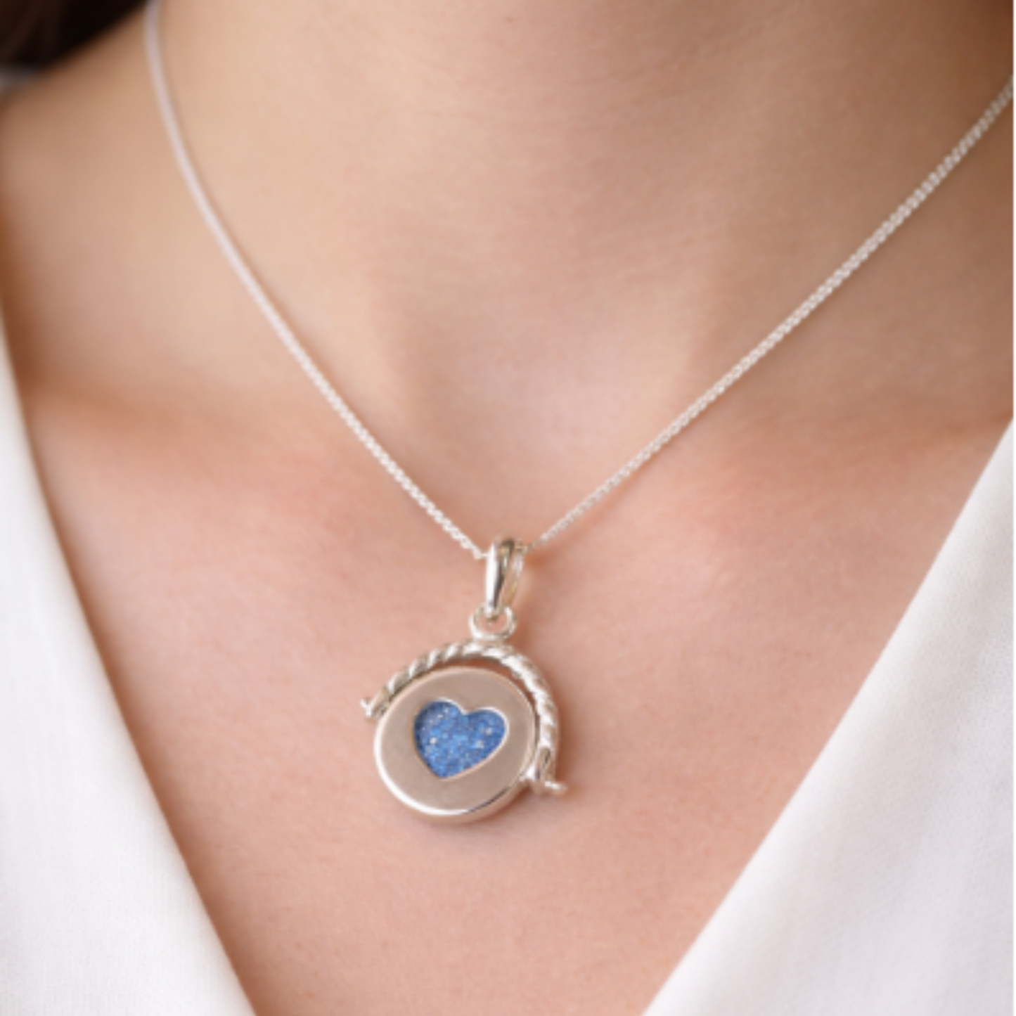 Silver Spinning Fob Pendant With Heart for Ashes