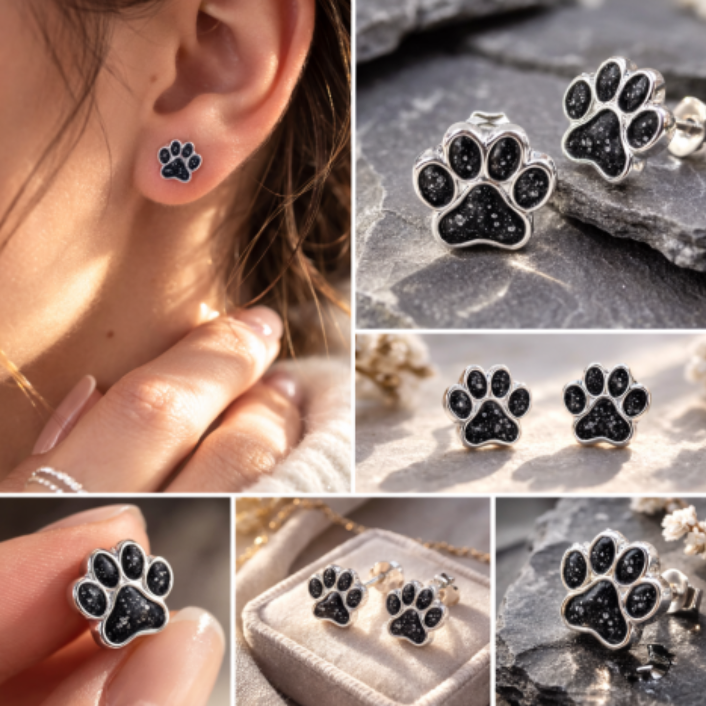 Solid Silver Dog Paw Print Stud Earrings
