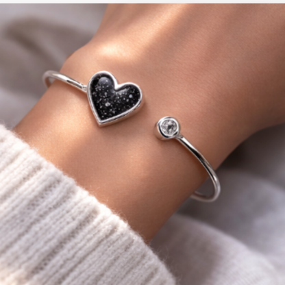 Solid Silver Bangle With Heart Memorial Jewellery
