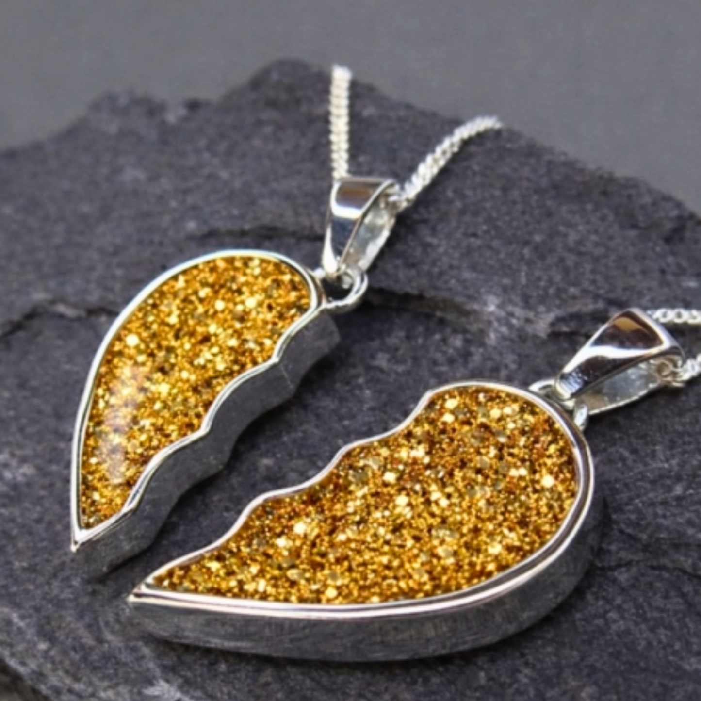 Solid Silver Two Part Heart Pendant for Ashes in Resin