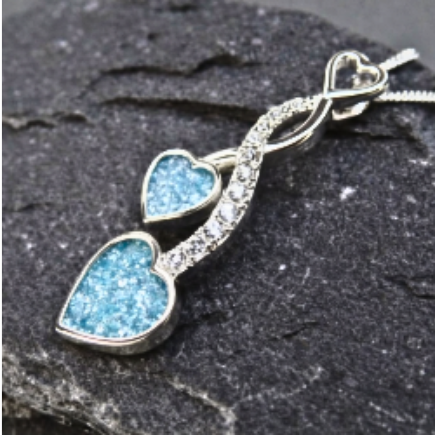 Silver Entwinned Hearts With CZ Stones for Ashes Jewellery