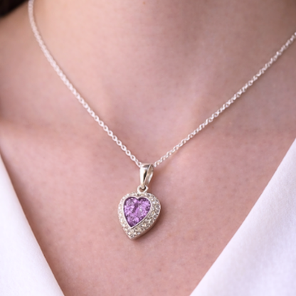 Silver Heart with Cubic Zirconia Stones for Ashes Jewellery