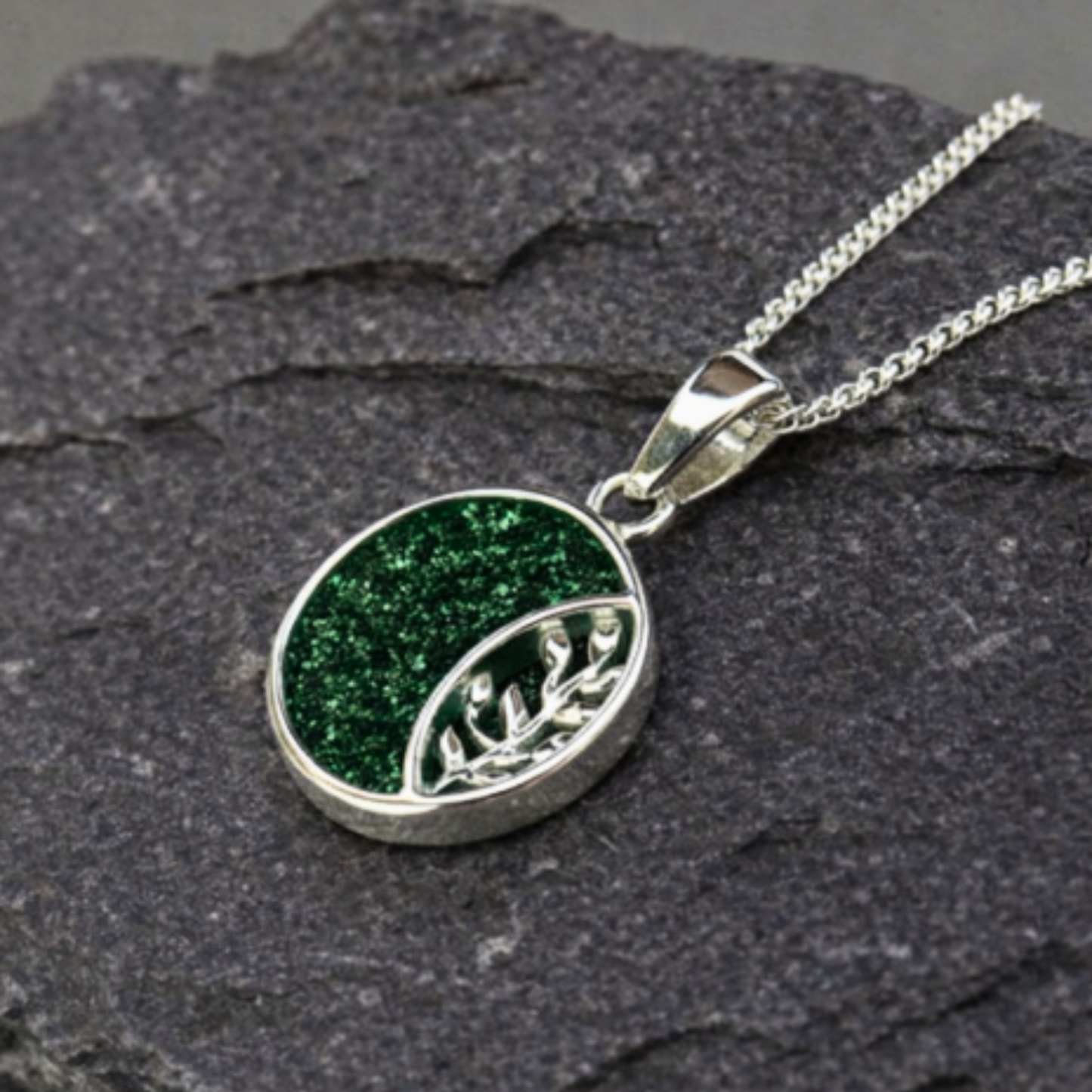 Small Round Leaf Design Pendant for Ashes Jewellery
