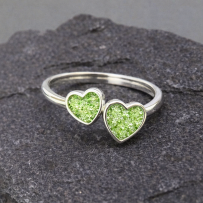 Double Heart Adjustable Silver Ring for Ashes