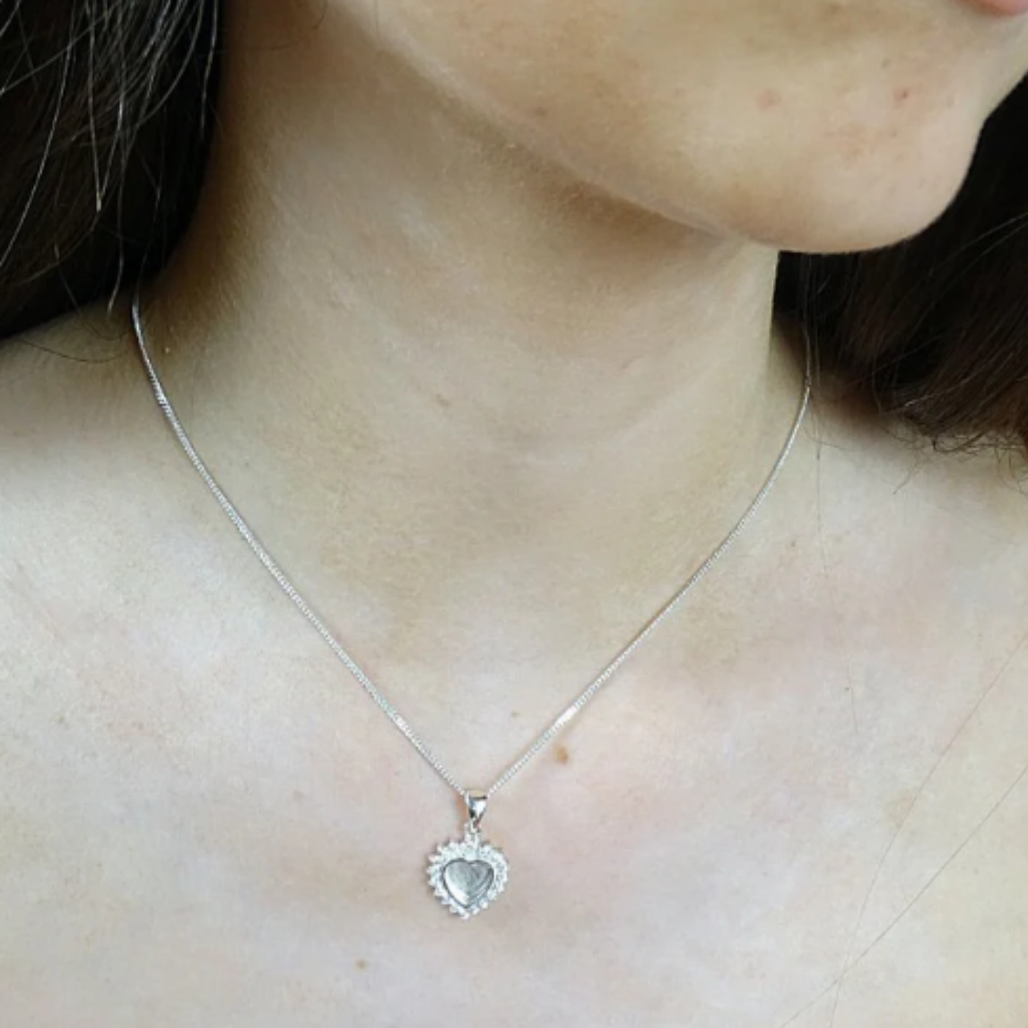 Silver Heart with Cubic Zirconia Stones for Ashes Jewellery