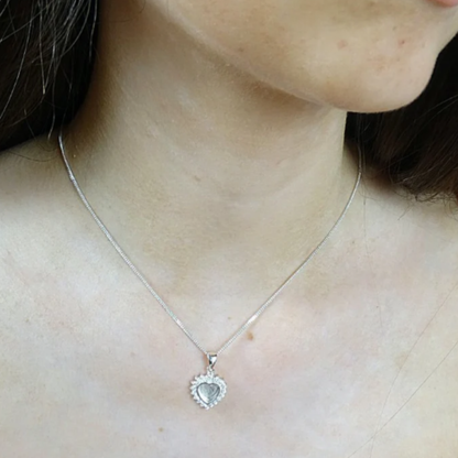 Silver Heart with Cubic Zirconia Stones for Ashes Jewellery