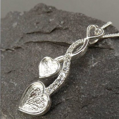 Silver Entwinned Hearts With CZ Stones for Ashes Jewellery