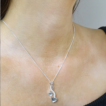 Silver Entwinned Hearts With CZ Stones for Ashes Jewellery