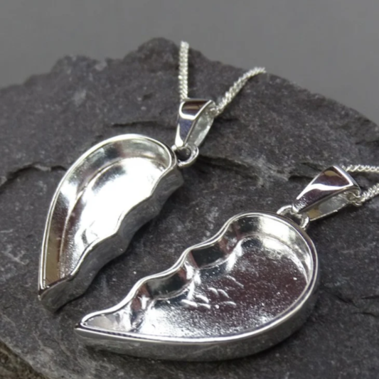 Solid Silver Two Part Heart Pendant for Ashes in Resin