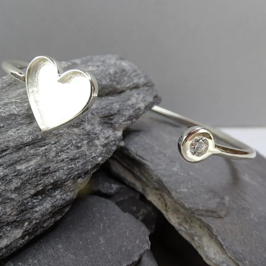 Solid Silver Bangle With Heart Memorial Jewellery