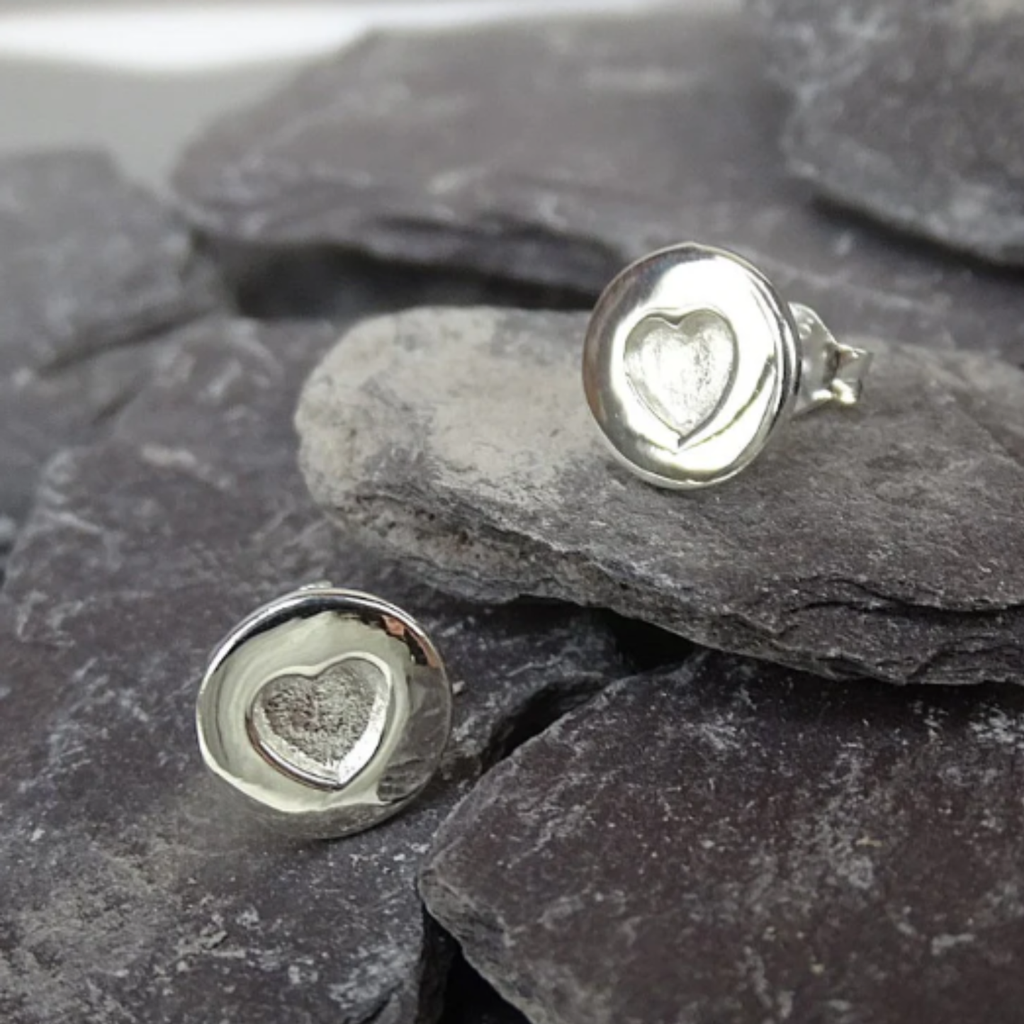 Simple Silver Heart Stud Earrings