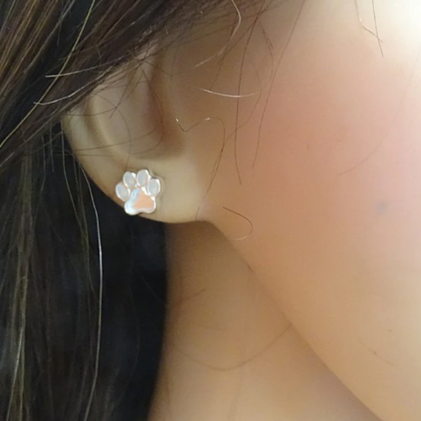 Solid Silver Dog Paw Print Stud Earrings