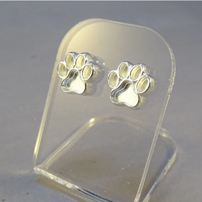 Solid Silver Dog Paw Print Stud Earrings