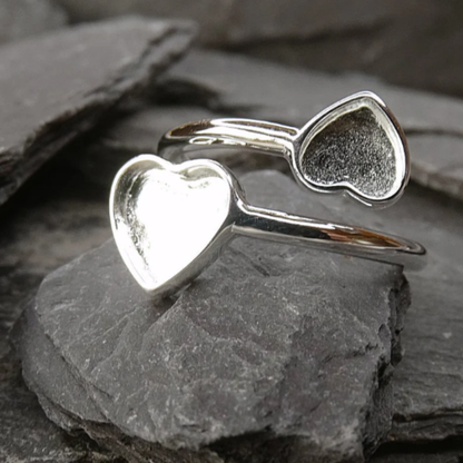 Double Heart Adjustable Silver Ring for Ashes